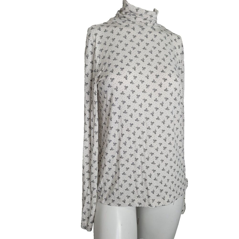 Loft Medium top bow graphic design holiday festive turtleneck stretch longsleeve